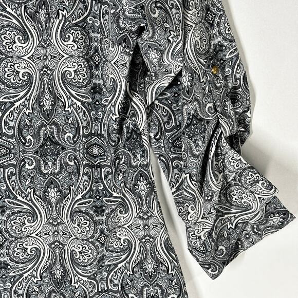 Laura Scott Tunic Top Womens Plus 2X Gray White Paisley Bohemian Button Up Boho - Picture 3 of 9